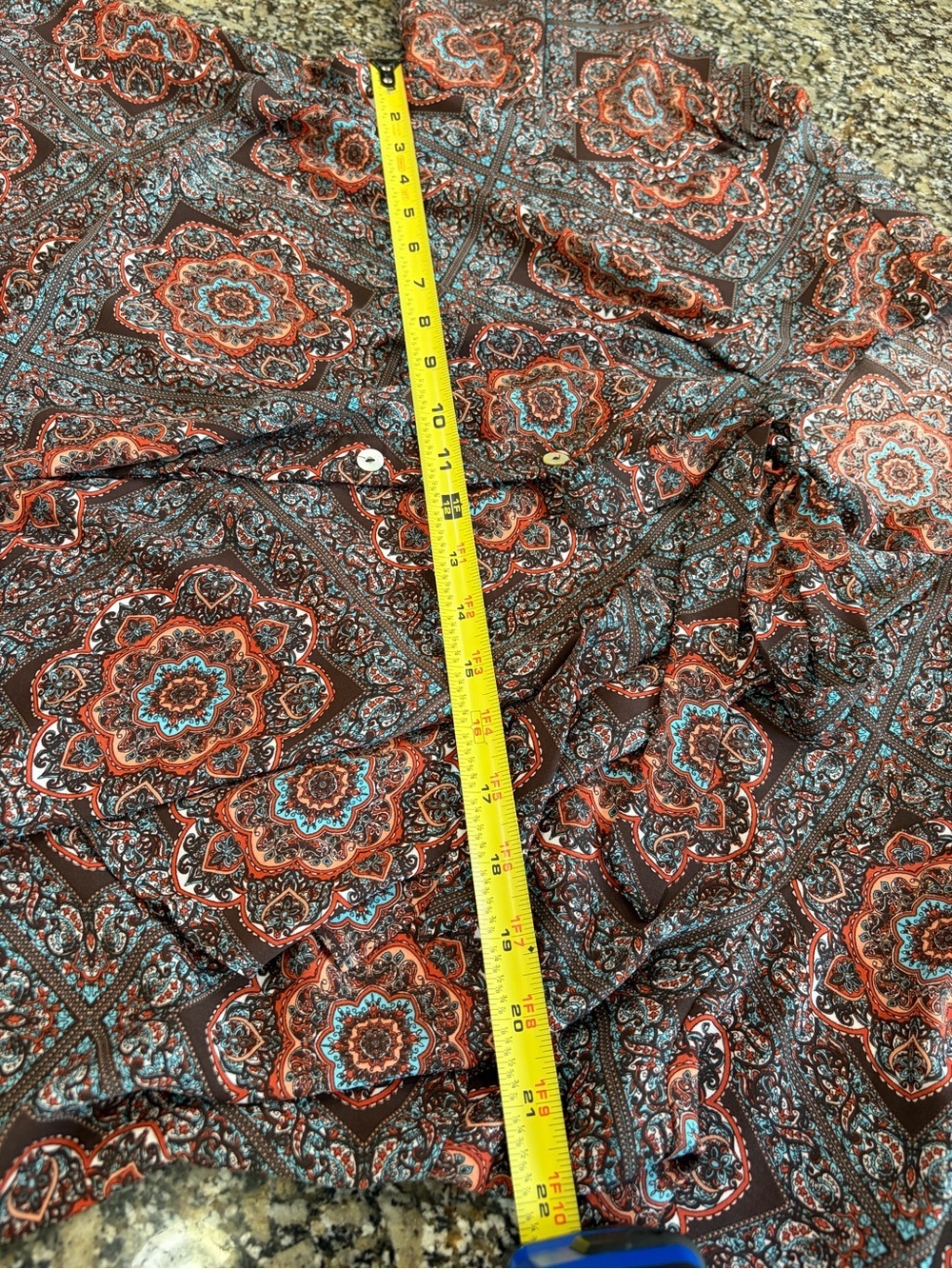 Black Rainn | Blue and Brown Paisley Tie-Neck Blouse - Picture 7 of 9